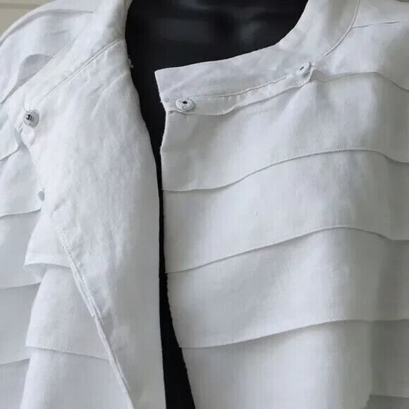 Sandra & Andre 100% Linen Textured Layered White Cardigan Jacket Size L - Picture 4 of 6